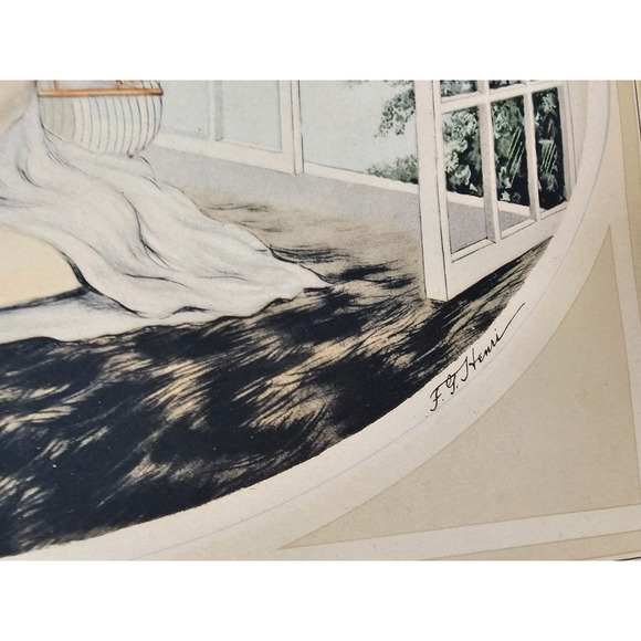 F. G. Henri Art Deco Women Waving Goodbye Bird Flying Out The Window Print - Picture 3 of 4